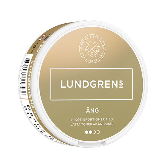 Lundgrens product packaging with gold and white design on a white background