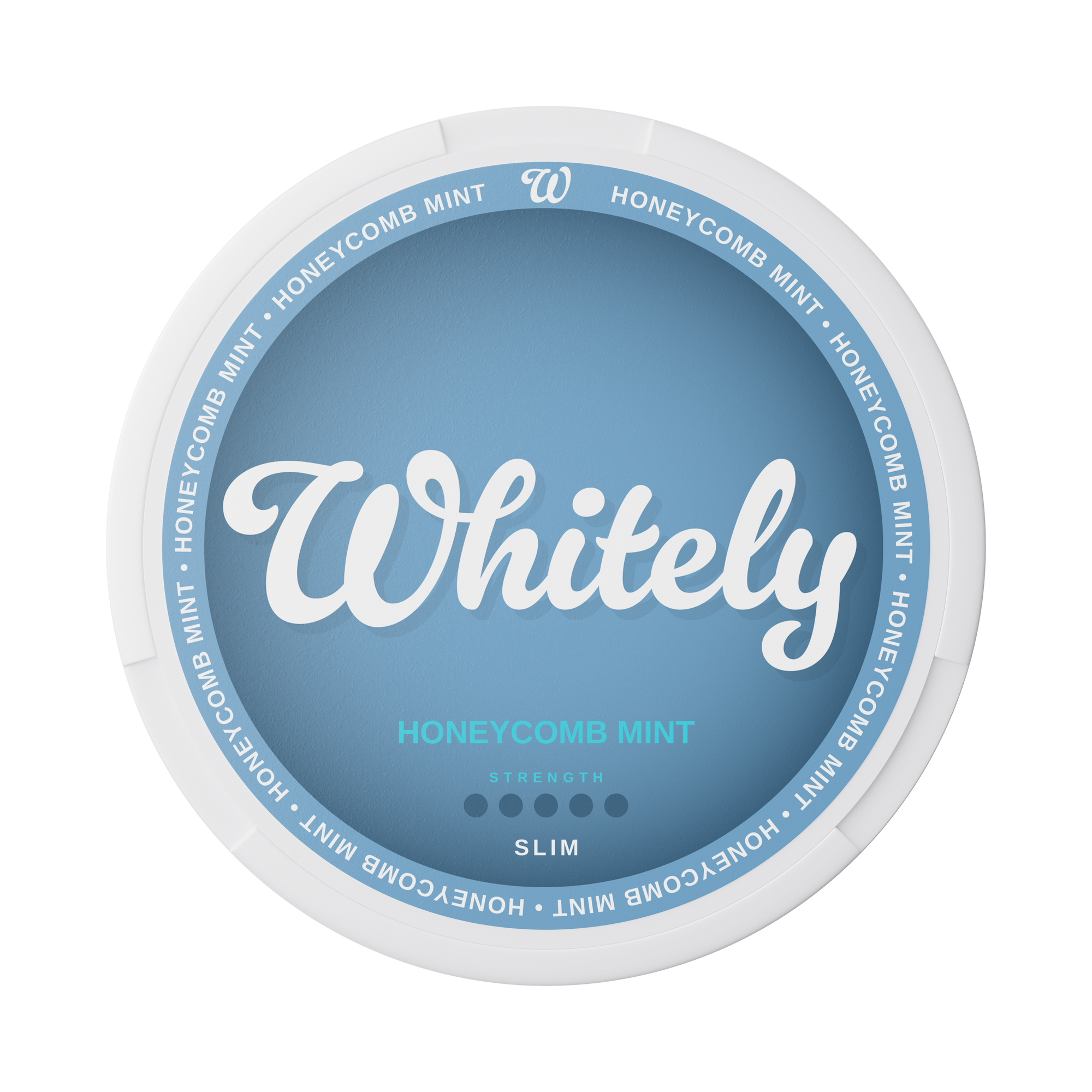 Whitely Honeycomb Mint slim nicotine pouches with sweet honeycomb and cool mint flavor, extra strong, all-white, discreet fit