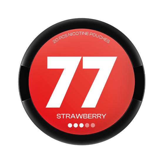 Can of 77 Strawberry extra strong nicotine pouches