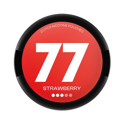 Can of 77 Strawberry extra strong nicotine pouches