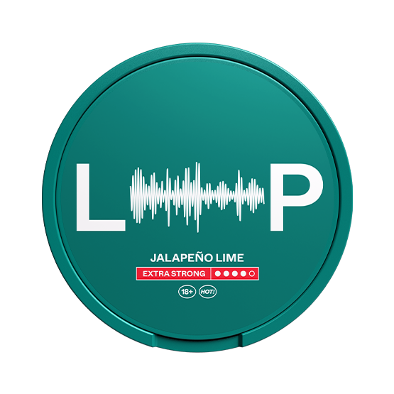 Loop Jalapeño Lime extra strong nicotine pouches with bold spicy and citrus flavor in a slim, discreet green container